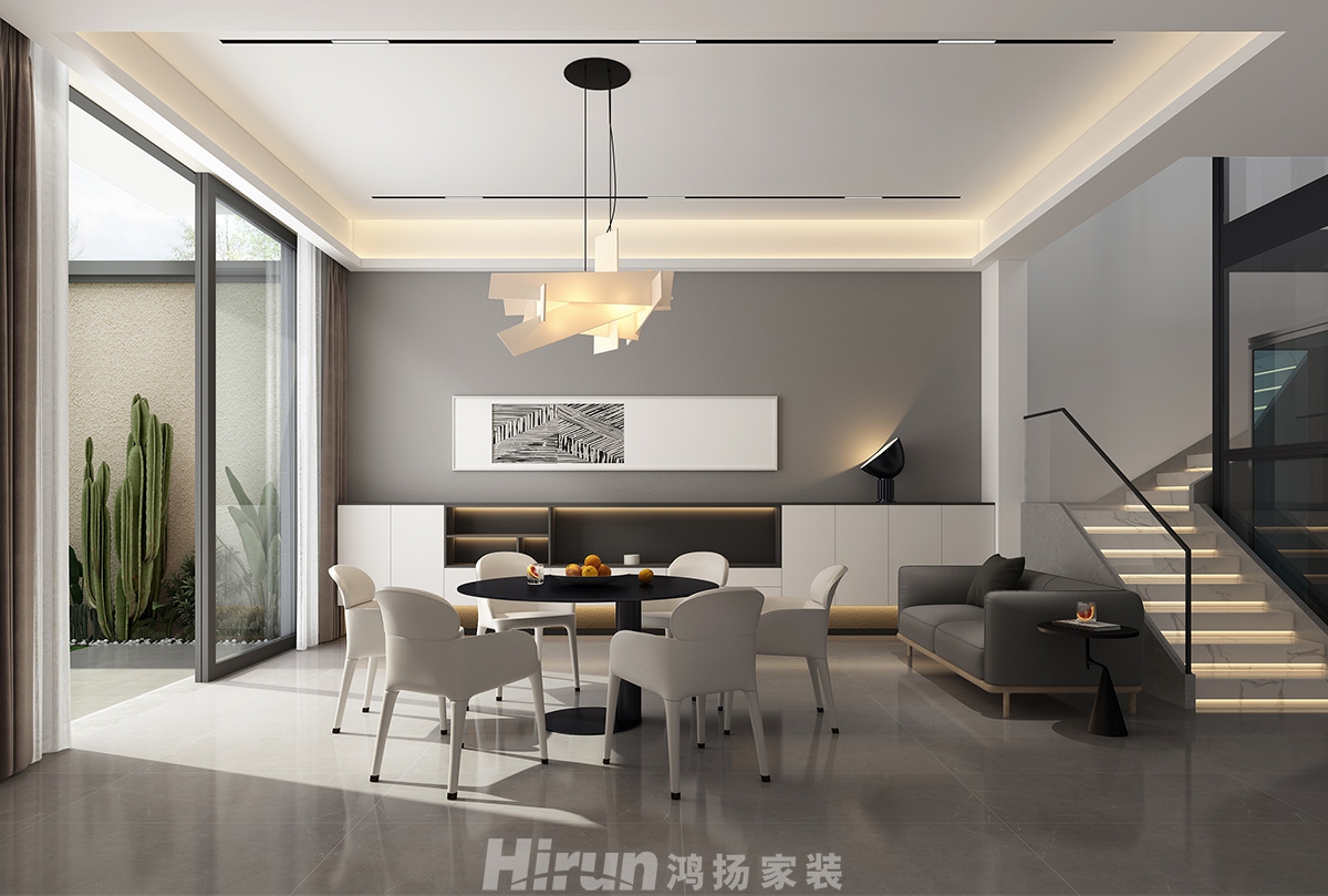 長(zhǎng)房梅溪香山400㎡雅致現(xiàn)代別墅 裝修案例效果圖-1餐廳