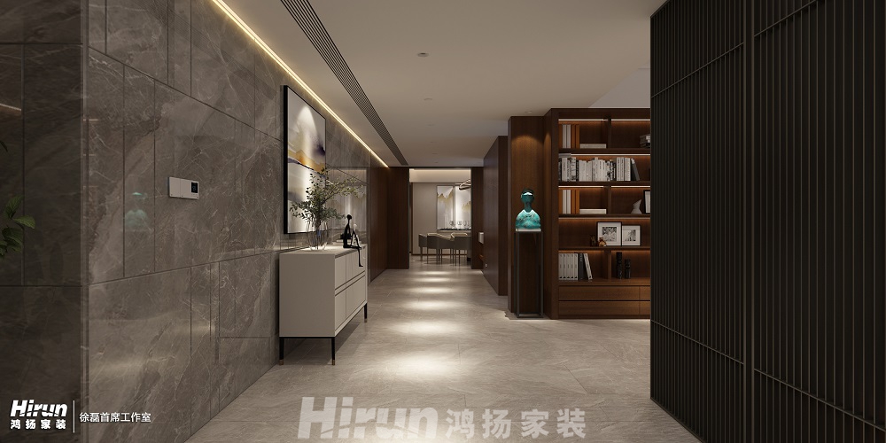 九華湖壹號300㎡復(fù)合寫意大平層 裝修案例效果圖-2過道角度