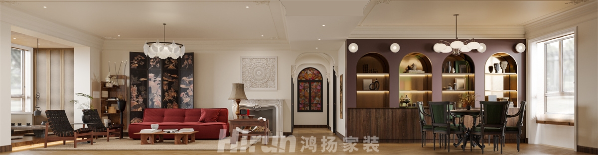 中冶德賢公館150㎡復(fù)古風潮四居室 裝修案例效果圖-1