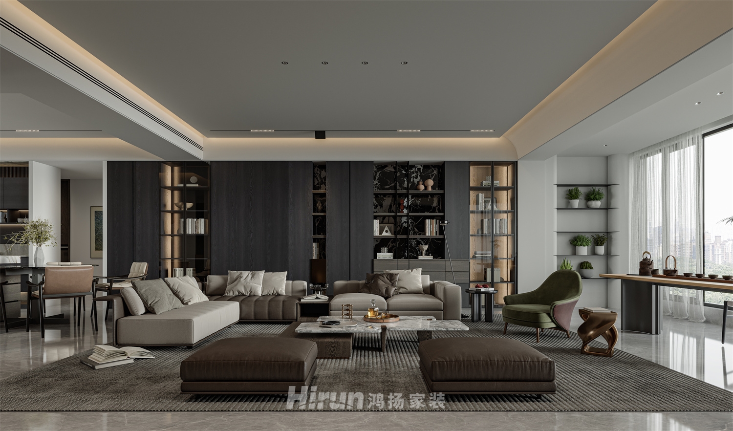 萬(wàn)科臻灣匯208㎡雅致現(xiàn)代大平層 裝修案例效果圖-5