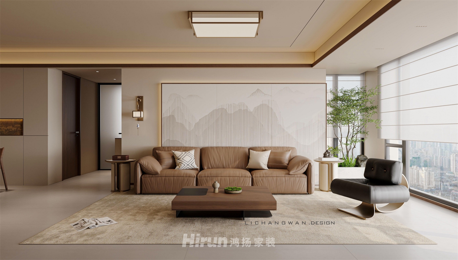 八方小區(qū)140㎡寫意木構(gòu)四居室 裝修案例效果圖-3